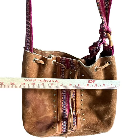 Leather Suede Faja Fabric Strap Shoulder Bag Brown Pink Bohemian Everyday - Picture 5 of 14